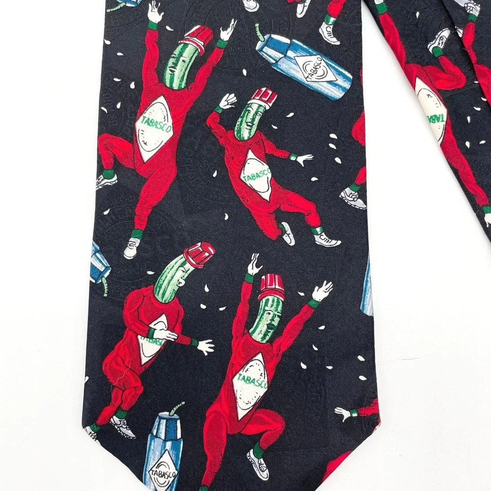 Tabasco Mens Silk Tie‎ Novelty Dancing Peppers Hot Sauce Foodie Quirky Humor 90s